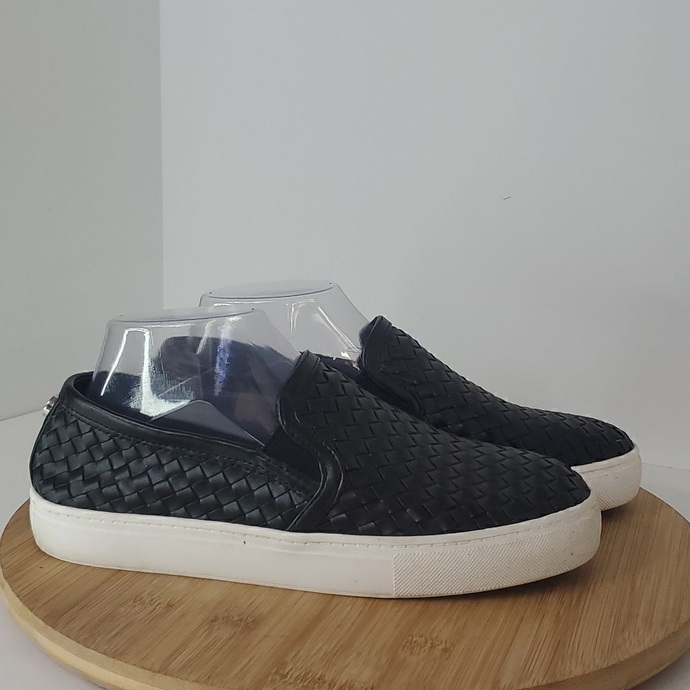Steve Madden Black Woven Leather Slip on Sneakers Women's Size 7.5